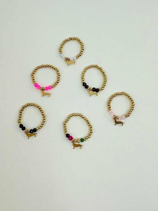 Perlenring Dackel Liebe - Stainless Steel - Onesize - Ring mit Perlen und Dackel Anhänger - Lucky Dog Shop