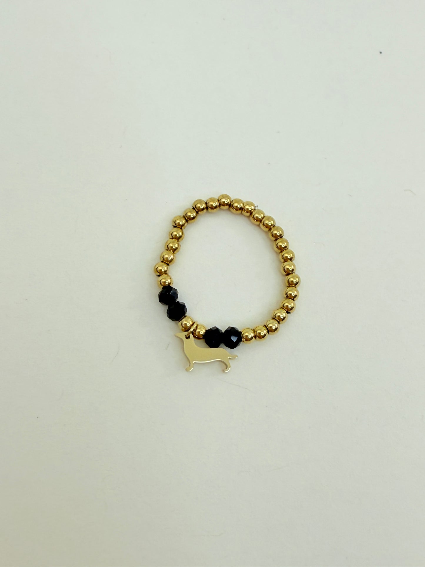 Perlenring Dackel Liebe - Stainless Steel - Onesize - Ring mit Perlen und Dackel Anhänger