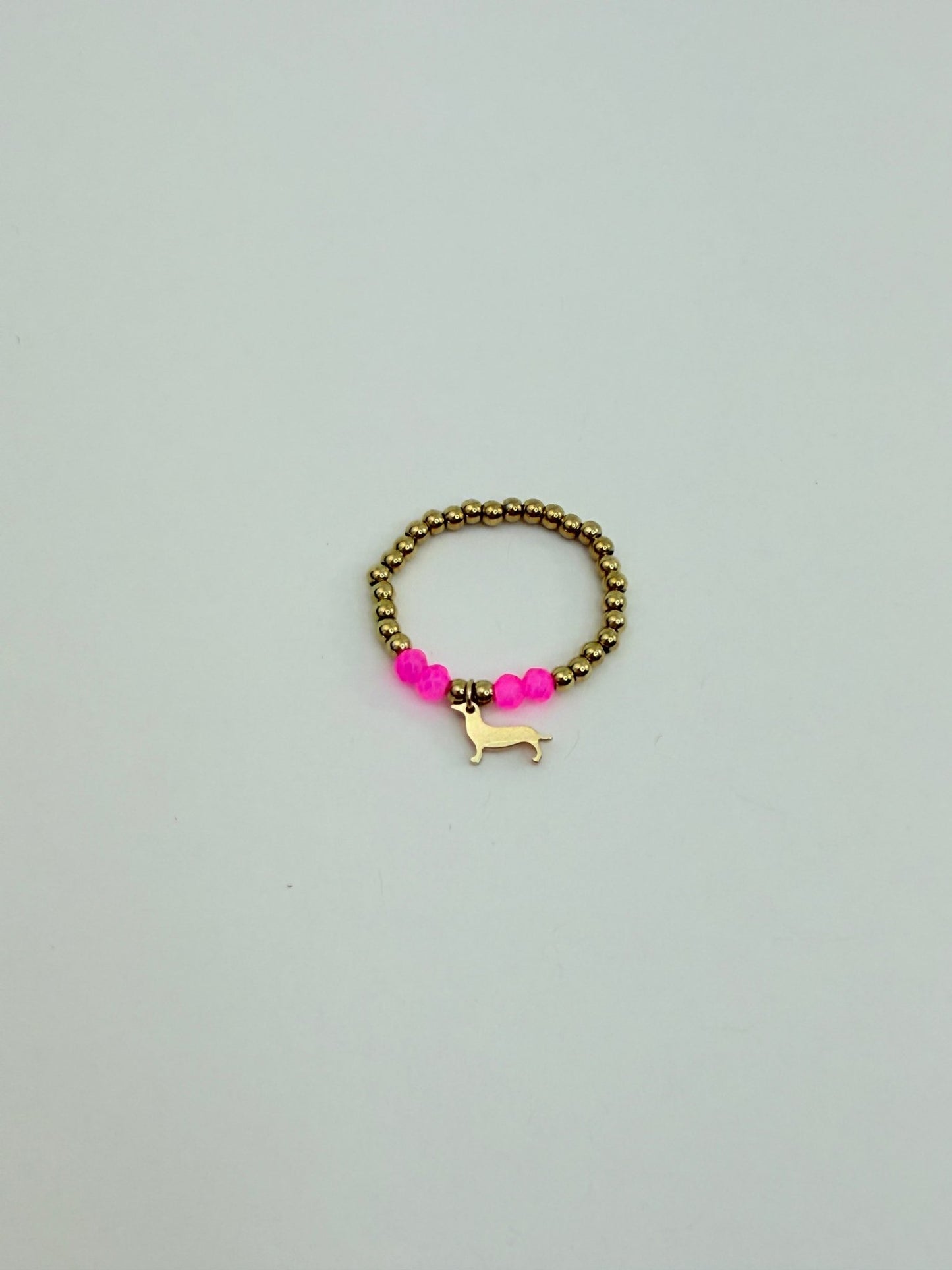 Perlenring Dackel Liebe - Stainless Steel - Onesize - Ring mit Perlen und Dackel Anhänger - Lucky Dog Shop