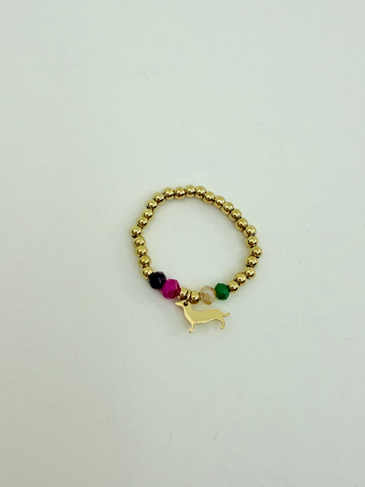 Perlenring Dackel Liebe - Stainless Steel - Onesize - Ring mit Perlen und Dackel Anhänger