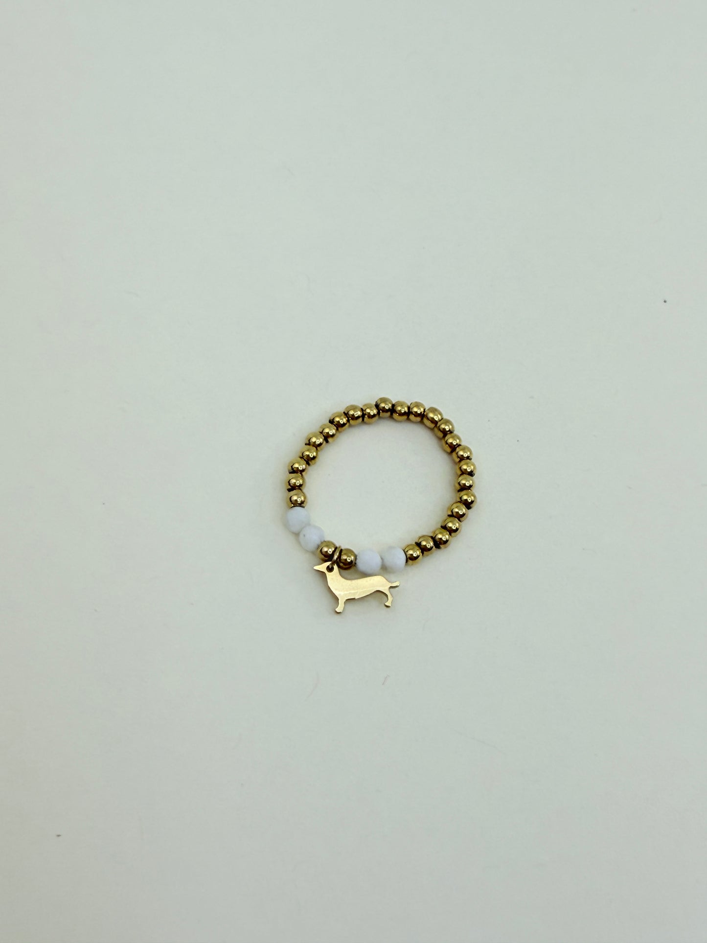 Perlenring Dackel Liebe - Stainless Steel - Onesize - Ring mit Perlen und Dackel Anhänger