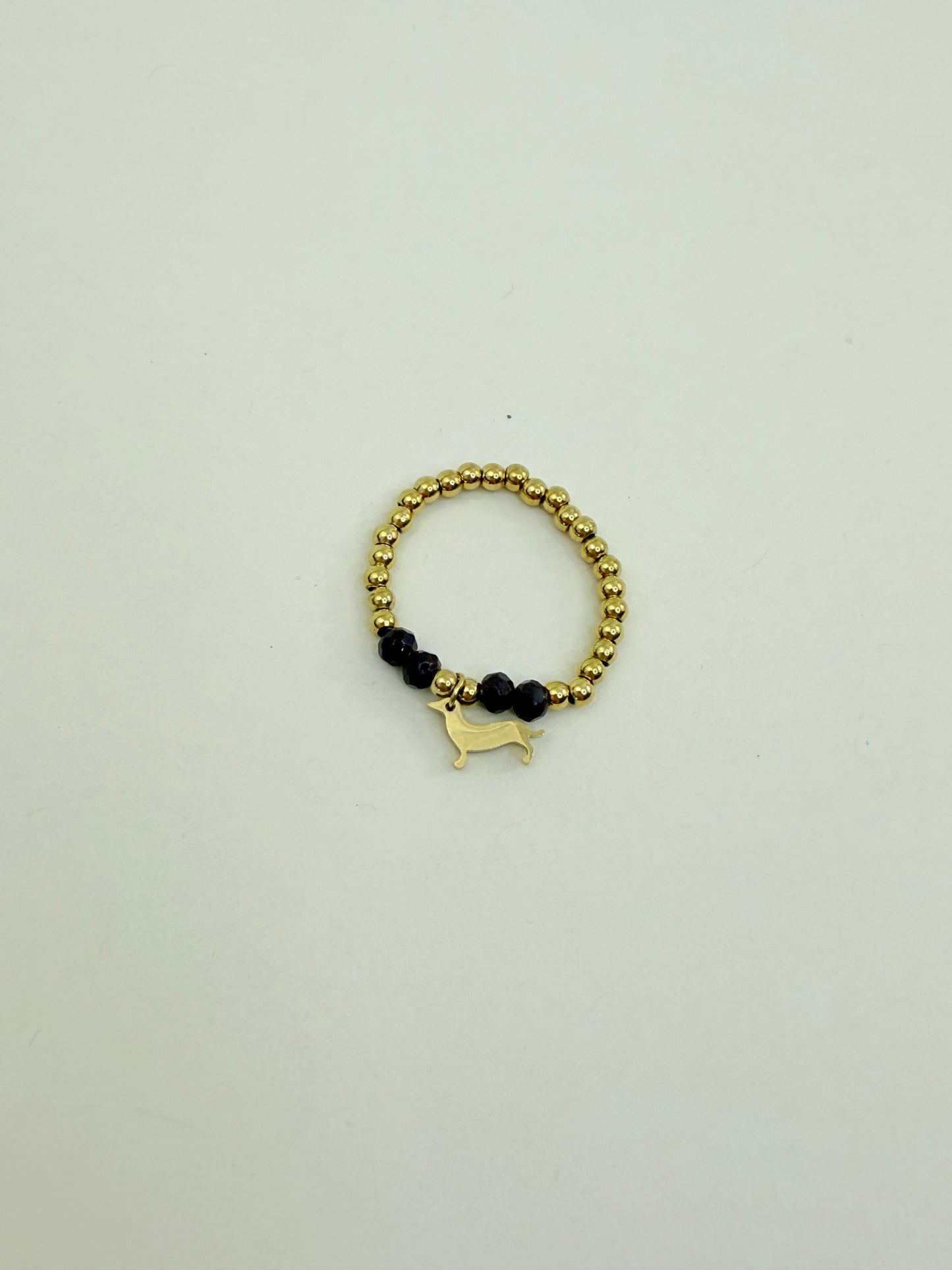 Perlenring Dackel Liebe - Stainless Steel - Onesize - Ring mit Perlen und Dackel Anhänger