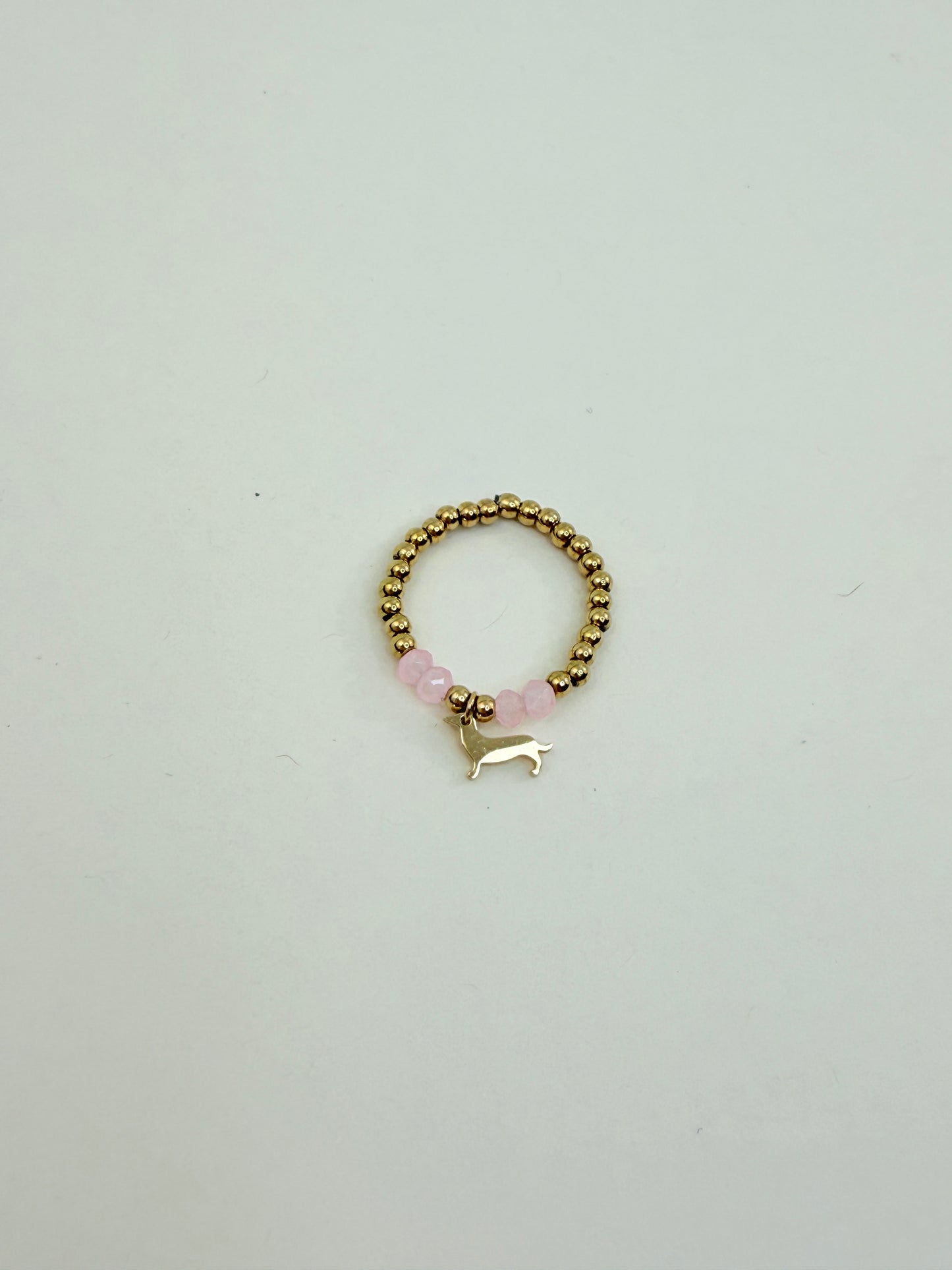 Perlenring Dackel Liebe - Stainless Steel - Onesize - Ring mit Perlen und Dackel Anhänger