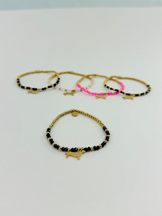 Perlenarmband Dackel Liebe - Stainless Steel - Armband mit Perlen und Dackel Anhänger - Lucky Dog Shop