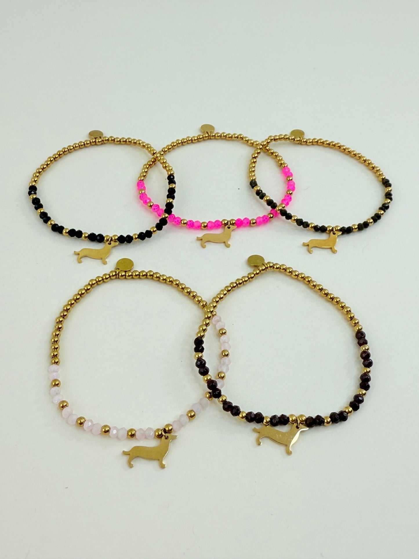 Perlenarmband Dackel Liebe - Stainless Steel - Armband mit Perlen und Dackel Anhänger - Lucky Dog Shop