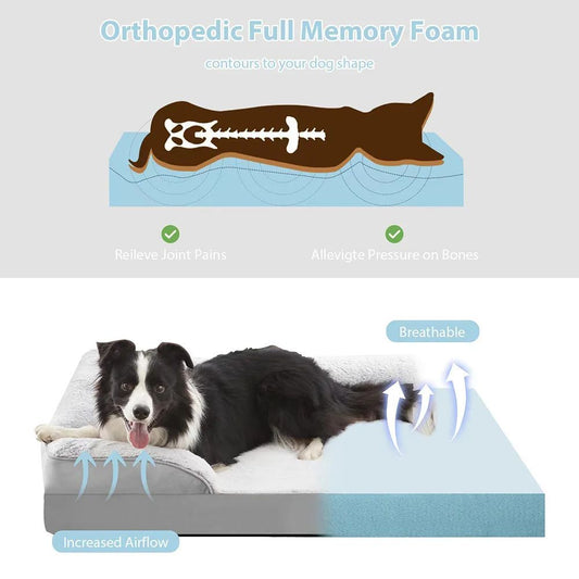 Orthopädisches Hundebett aus Schaumstoff, bequemes Haustierbett mit Nackenrolle - Lucky Dog Shop