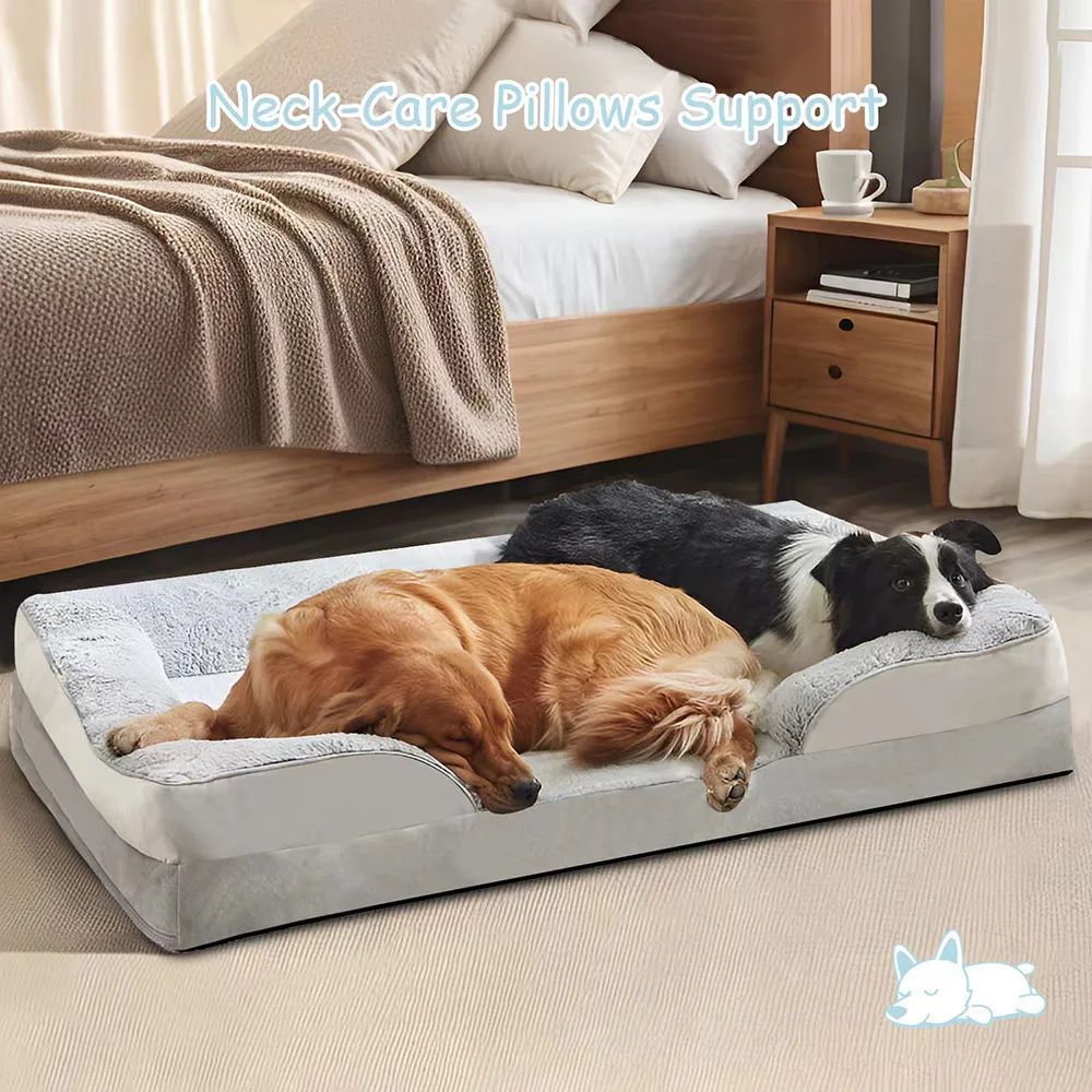 Orthopädisches Hundebett aus Schaumstoff, bequemes Haustierbett mit Nackenrolle - Lucky Dog Shop
