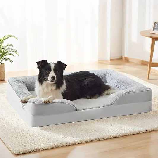 Orthopädisches Hundebett aus Schaumstoff, bequemes Haustierbett mit Nackenrolle - Lucky Dog Shop