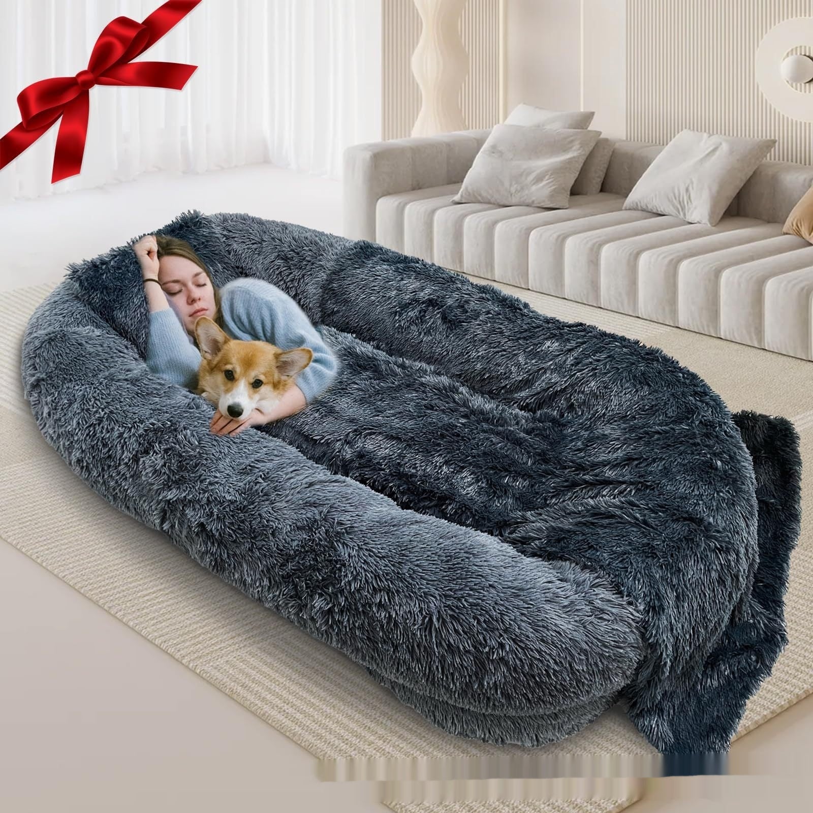 Queen - Size Bett für Hunde und Menschen, Hundebett XXL, Plüschbett waschbar - Lucky Dog Shop