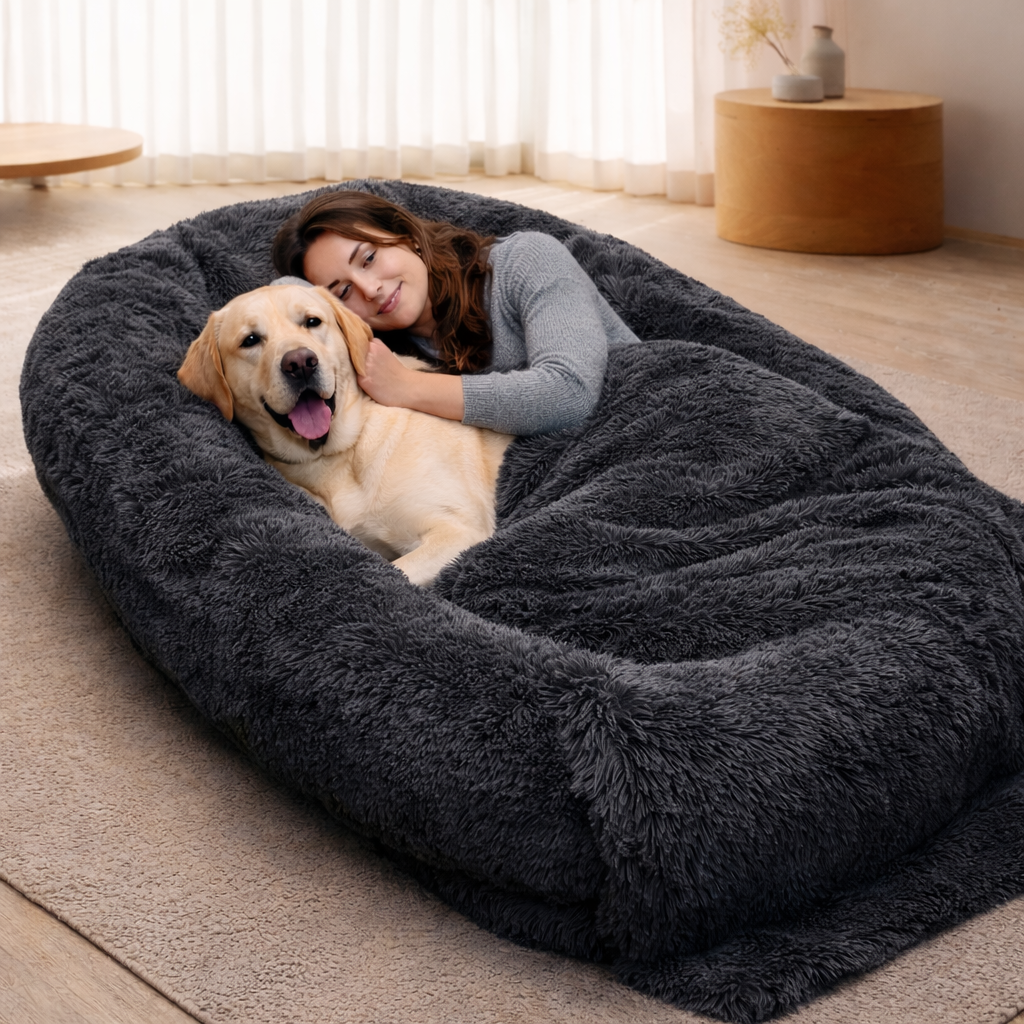 Familien-Hundebett für Hunde und Menschen, Hundebett XXL, Plüschbett waschbar
