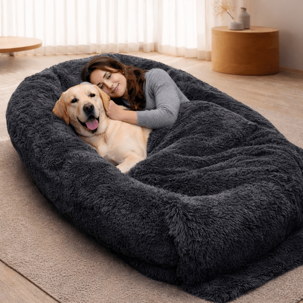 Familien-Hundebett für Hunde und Menschen, Hundebett XXL, Plüschbett waschbar