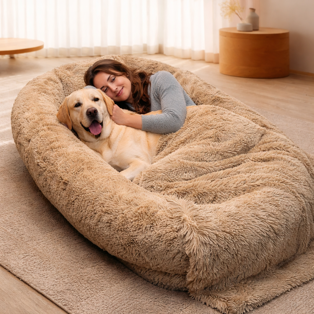 Familien-Hundebett für Hunde und Menschen, Hundebett XXL, Plüschbett waschbar