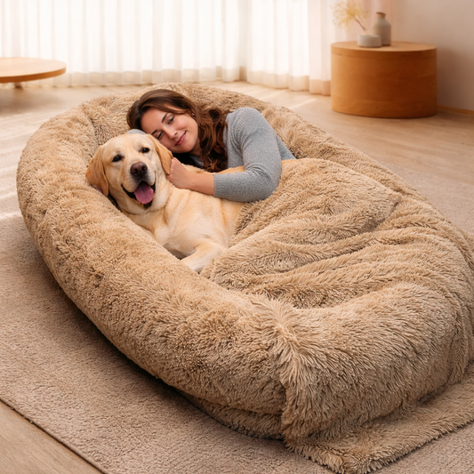Familien-Hundebett für Hunde und Menschen, Hundebett XXL, Plüschbett waschbar