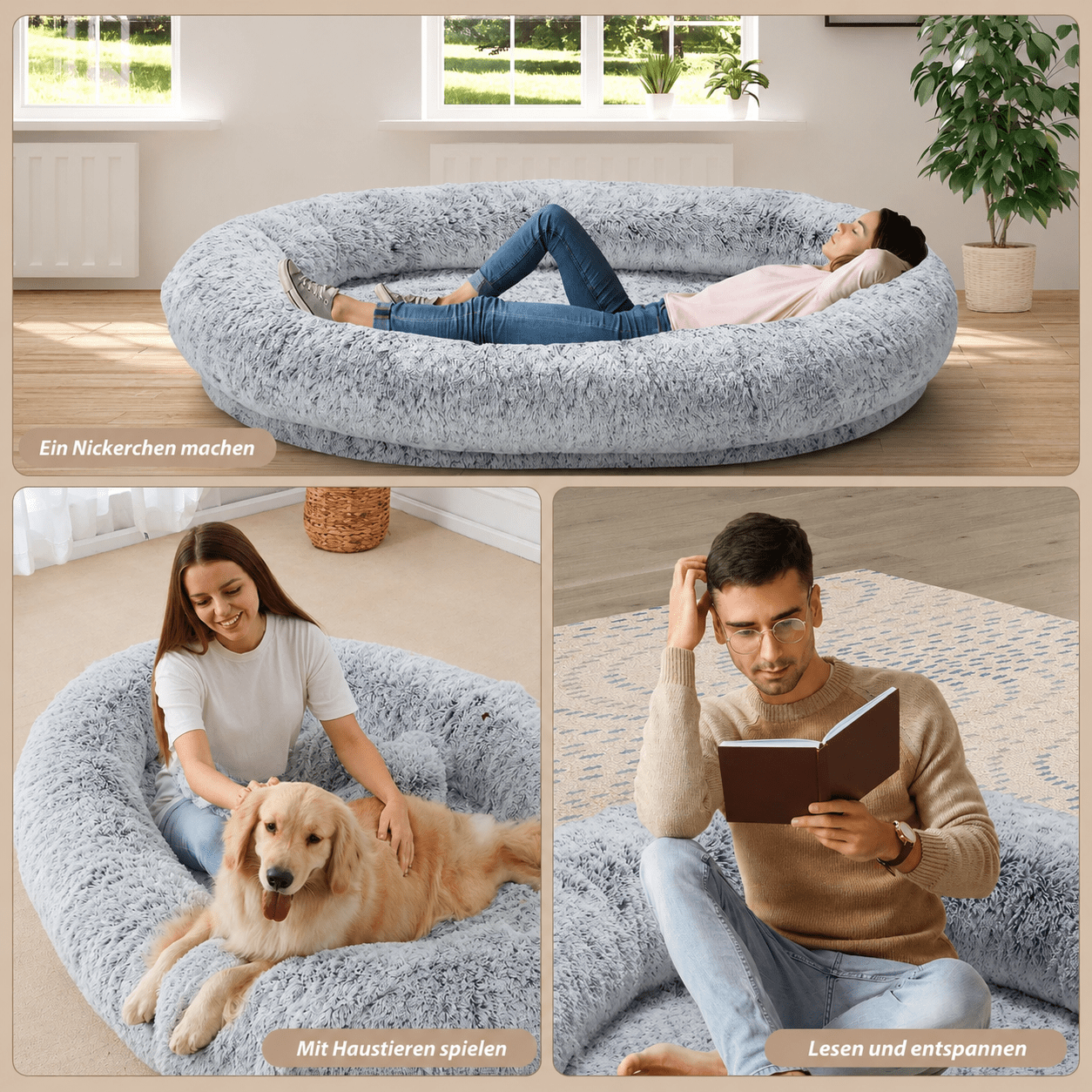 Familien - Hundebett für Hunde und Menschen, Hundebett XXL, Plüschbett waschbar - Lucky Dog Shop