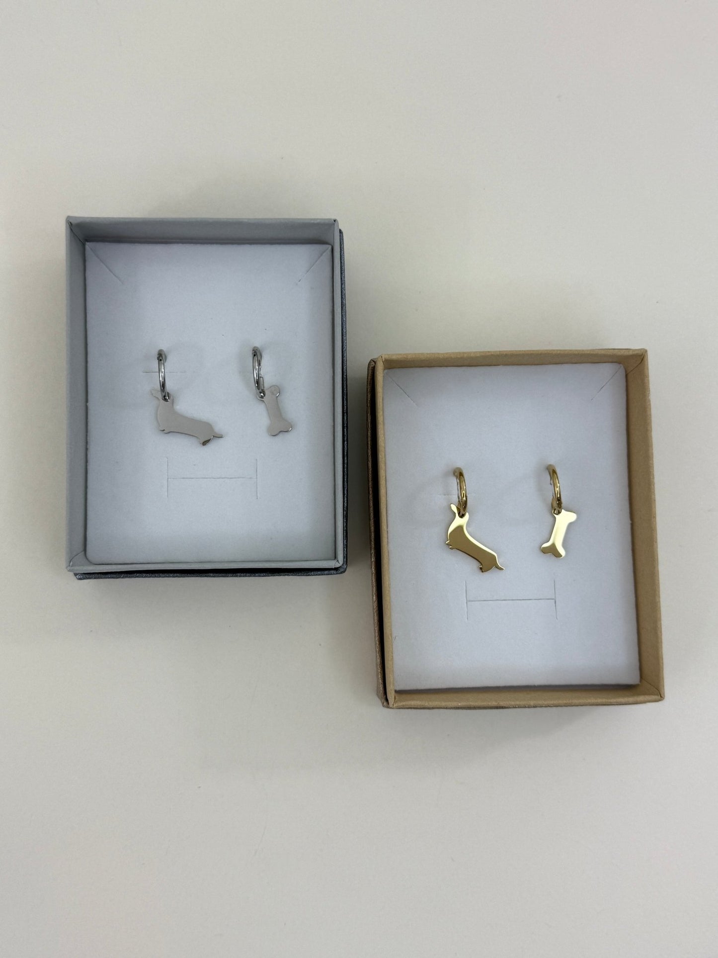 Ohrringe Dackel - Creolen mit Dackel und Knochen Anhänger - Lucky Dog Shop