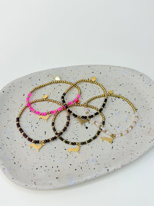 Perlenarmband Dackel Liebe - Stainless Steel - Armband mit Perlen und Dackel Anhänger - Lucky Dog Shop