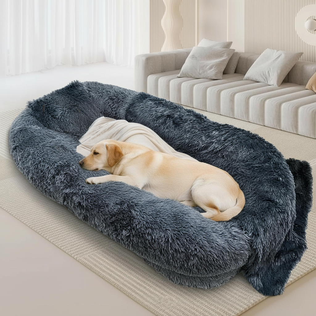 Familien-Hundebett für Hunde und Menschen, Hundebett XXL, Plüschbett waschbar