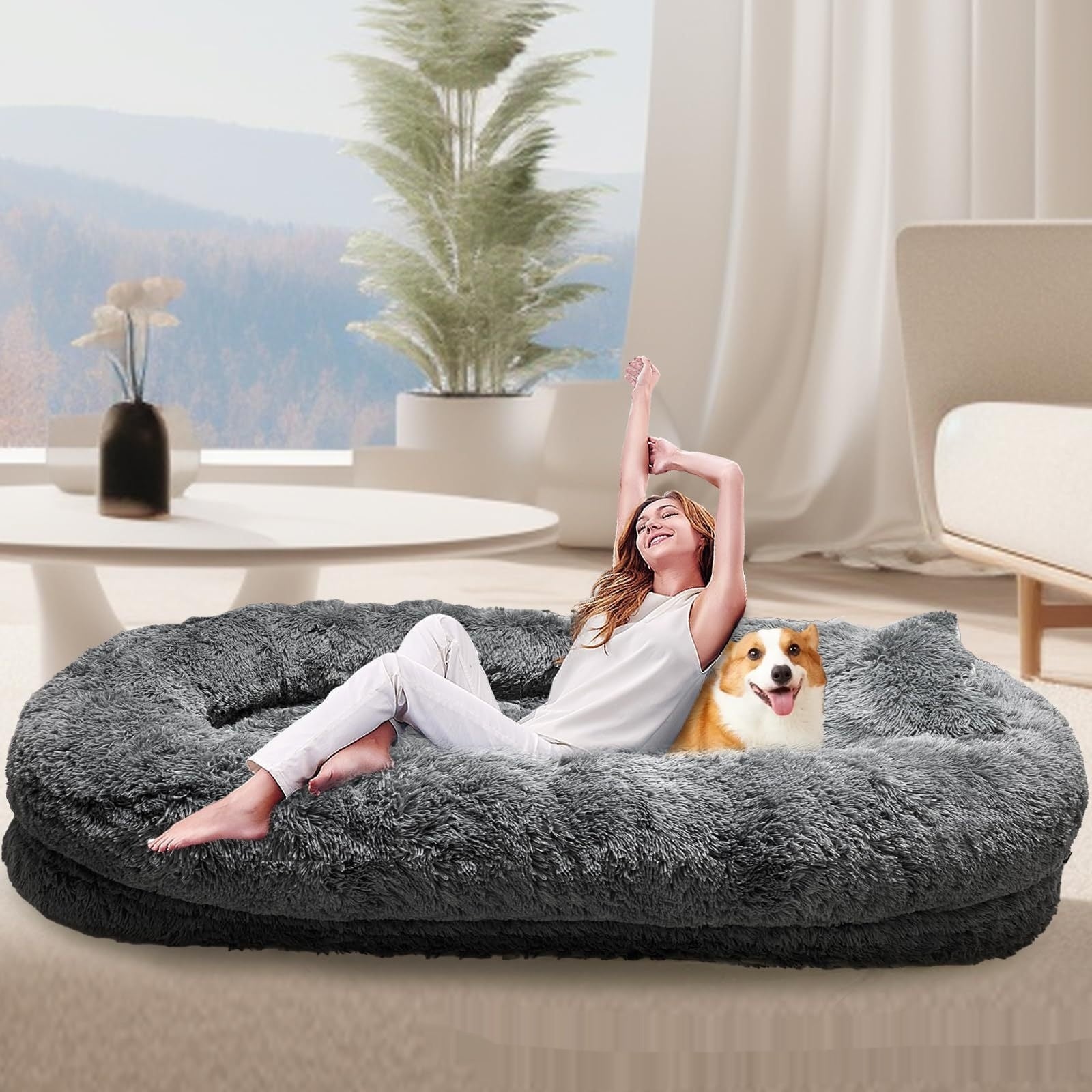 Queen - Size Bett für Hunde und Menschen, Hundebett XXL, Plüschbett waschbar - Lucky Dog Shop
